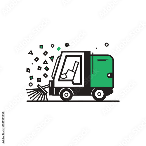 Street sweeper vehicle icon illustration on white background
