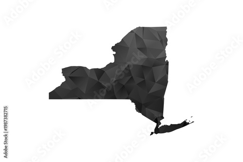 New York Map - Polygon Style Vector Illustration in Black and Gray Gradient, Low Poly Geometric Design, Isolated on White Background for Infographics and Education.