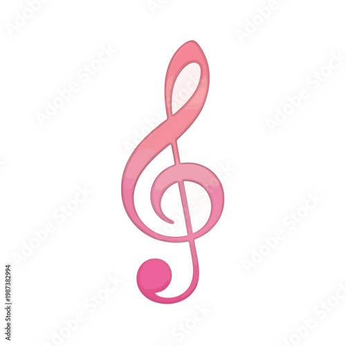 A vibrant pink treble clef illustration stands out against a clean white background