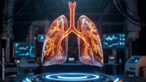 Glowing Holographic Human Lungs in Futuristic Medical Laboratory