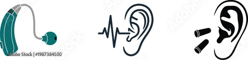 Vector illustration of hearing aid and ear icons
