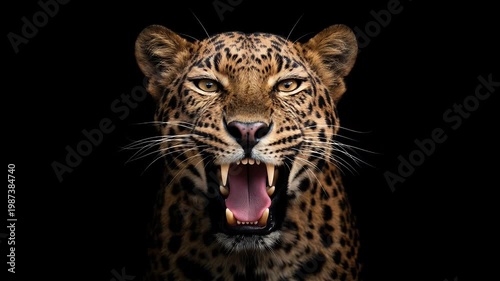 Majestic Leopard Close Up Portrait on Black Background