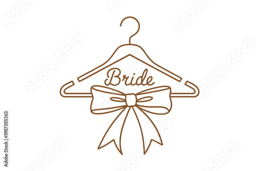 A simple line drawing depicts a hanger with bride written on a bow