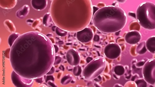 Microscopic view of circulating red blood cells, vibrant pink medical illustration