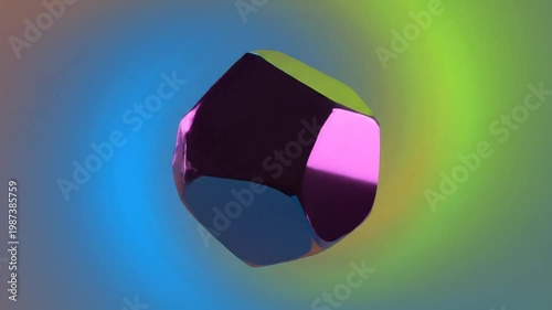 Abstract 3D Shape Animated in a Colorful Gradient Background with Reflective Facets, Modern Visuals