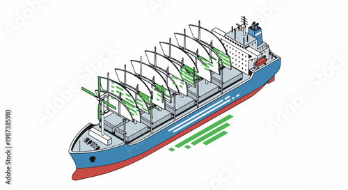 Modern Wind-Powered Cargo Ship Illustration for Sustainable Shipping and Green Maritime Technology