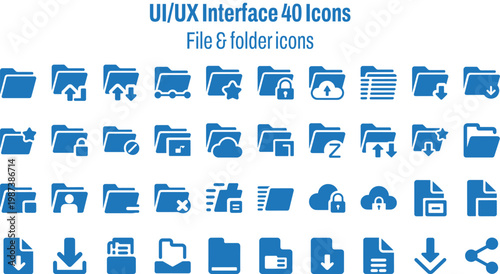 UI UX Interface File and Folder Vector Icons Set with Cloud Upload Download Document Storage Collection