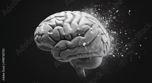 a brain dissolving into dust particles