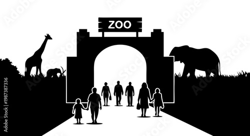 Vector illustration of black business person and family silhouettes in the city with art design icons of a woman and couple