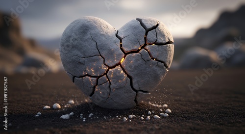 a heart made of stone slowly cracking
