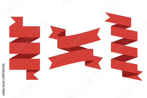 A collection of vibrant red ribbons and banners in various folded shapes