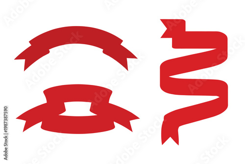 Canvastavla Three decorative red ribbon banners and swirls on a white background