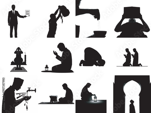 flat design business and work lifestyle icons set with diverse activities