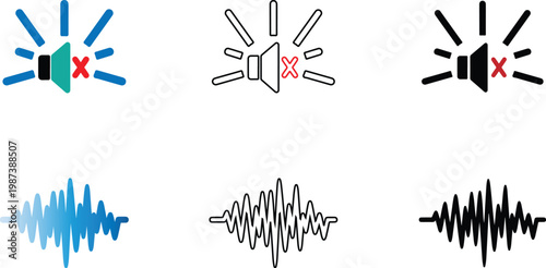 Mute Speaker Icon and Sound Waveforms