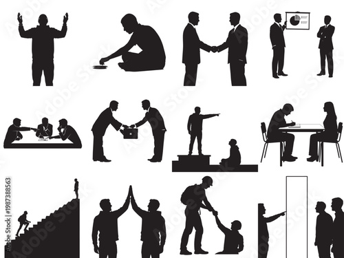 flat design business teamwork and collaboration vector illustration set