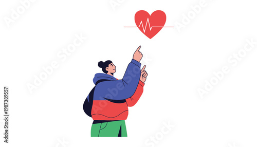 A heartwarming illustration of a person reaching for a red heart symbol