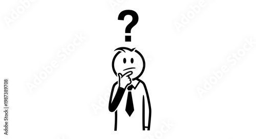 A simple line drawing of a puzzled businessman with a question mark.