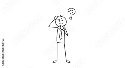 A simple line drawing of a puzzled businessman with a question mark.