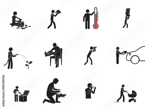 flat design icons of daily activities and health habits vector illustration