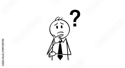 A cartoon man in a business shirt and tie with a questioning expression.