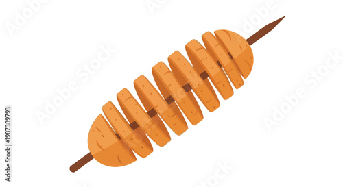 Spiral Cut Potato on a Skewer Isolated on White Background Vector Illustration of a Tornado Potato Street Food Snack