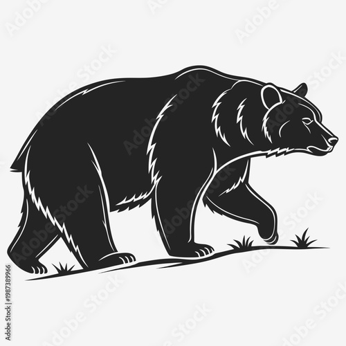 A striking monochrome illustration depicts a powerful brown bear in mid stride showcasing its muscular build and natural form high quality professional