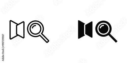 Contrast between light and dark icons of a camera with a magnifying glass overlay