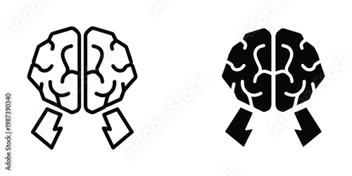 Contrast of brain hemispheres connected by arrows in positive and negative presentations