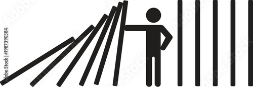 Person Stopping Domino Effect Icon Representing Crisis Management and Resilience