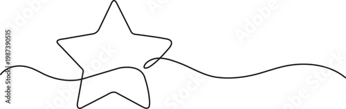 Continuous One Line Drawing of Star Silhouette for Success and Excellence Concept