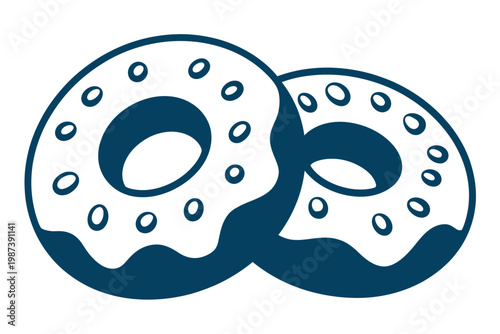 Two blue and white donuts are playfully stacked creating a simple graphic