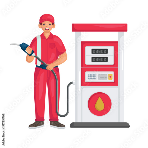 illustration of a male gas station attendant