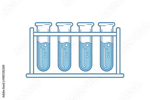 A blue line drawing depicts five test tubes held in a laboratory rack