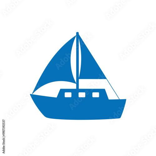 A simplified blue silhouette depicts a sailboat gliding across calm waters