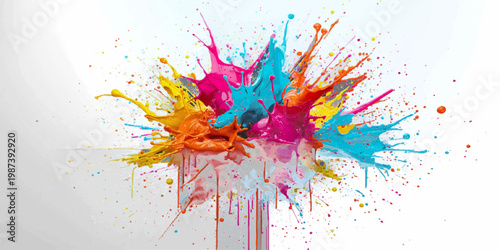 Artistic rainbow watercolor paint splashes and ink splatters create a colorful grunge texture design element as a vibrant vector on a clean white background.