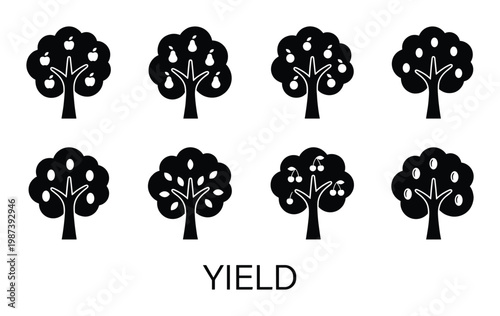 Collection of fruit trees with apples pears and cherries representing yield and harvest in agriculture concept