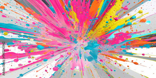 Abstract colorful background with bright circles and psychedelic digital shapes creating a vibrant rainbow fractal pattern for a modern wallpaper backdrop.