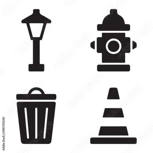Urban street icon set lamp hydrant traffic light mailbox illustration design collection