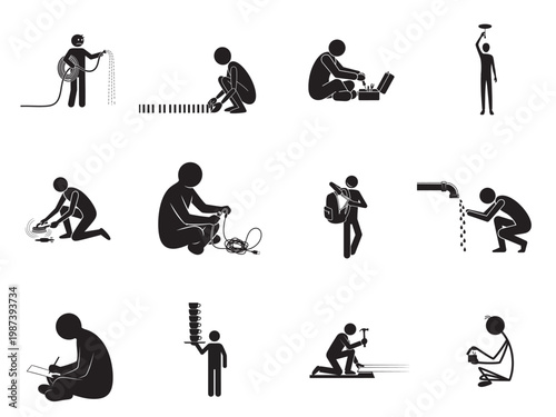 flat design icons of daily work and lifestyle activities vector set