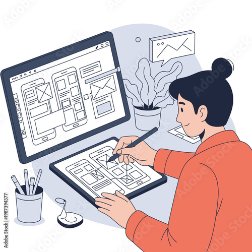 Designing a Mobile Application User Interface Wireframe on a Digital Tablet During the Creative Process