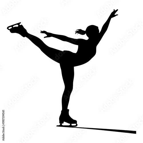 figure skating athlete silhouette vector performing elegant spin and high leg extension on ice showcasing balance flexibility grace winter sport movement and artistic performance