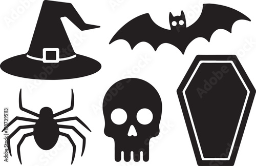 Halloween Icons Collection ,Pumpkin Ghost Skull Spider Vector Set