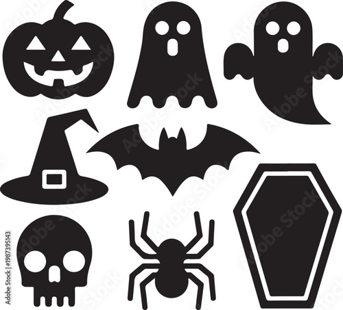 Halloween Icons Collection ,Pumpkin Ghost Skull Spider Vector Set