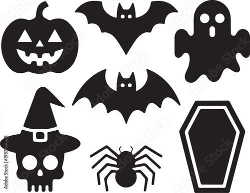 Halloween Icons Collection ,Pumpkin Ghost Skull Spider Vector Set