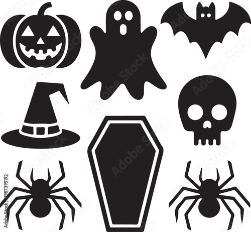 Halloween Icons Collection ,Pumpkin Ghost Skull Spider Vector Set