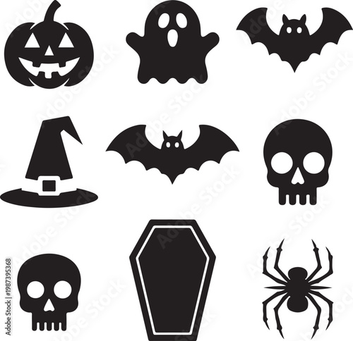 Halloween Icons Collection ,Pumpkin Ghost Skull Spider Vector Set