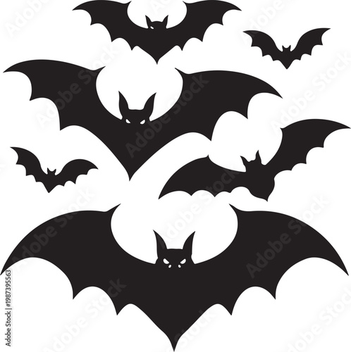 Halloween Bat Silhouette Collection,Flying Bats Vector Set