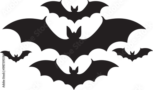 Halloween Bat Silhouette Collection,Flying Bats Vector Set