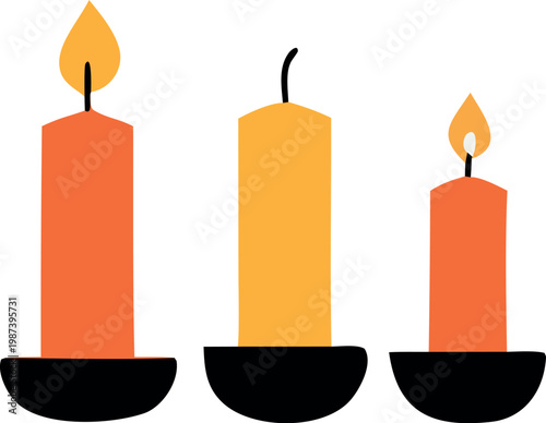 Minimal Candle Set Flat Vector Illustration, Cozy Decorative Elements for Home Decor, Relaxation and Autumn Design