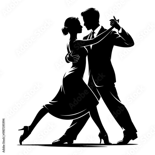 elegant couple dancing tango silhouette romantic ballroom dance vector illustration of man and woman in classic pose isolated minimal black design for love and performance concept